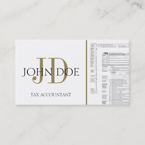 Tax Accountant Monogram 1040 WhiteGold Business Card