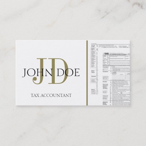 Customizable Tax Accountant Monogram 1040 White/Gold Business Cards