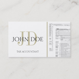 Tax Accountant Monogram 1040 White/Tan Business Card