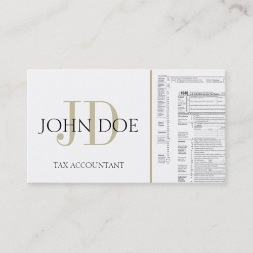Tax Accountant Monogram 1040 WhiteTan Business Card