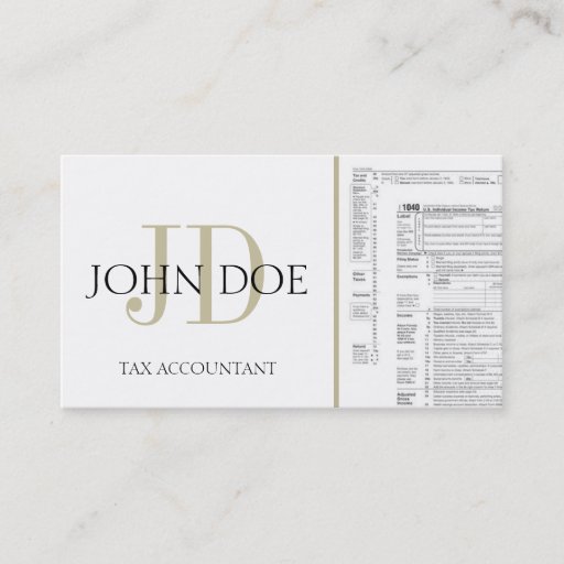 Customizable Tax Accountant Monogram 1040 White/Tan Business Card Templates