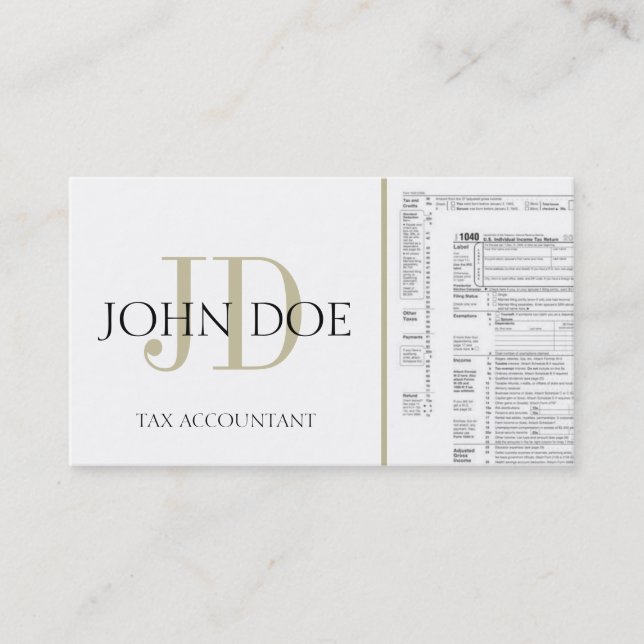 Tax Accountant Monogram 1040 White/Tan Business Card (Front)