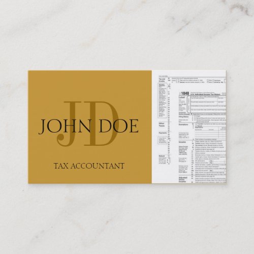 Tax Accountant Monogram 1040 Yellow Gold Business Card