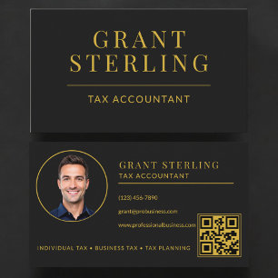 Tax Accountant QR Code Black Gold  Business Card
