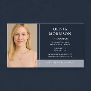 Tax Advisor Photo Navy Blue  Business Card