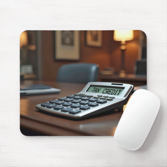 Tax Credit Calculator On a Desk Mouse Pad (With Mouse)