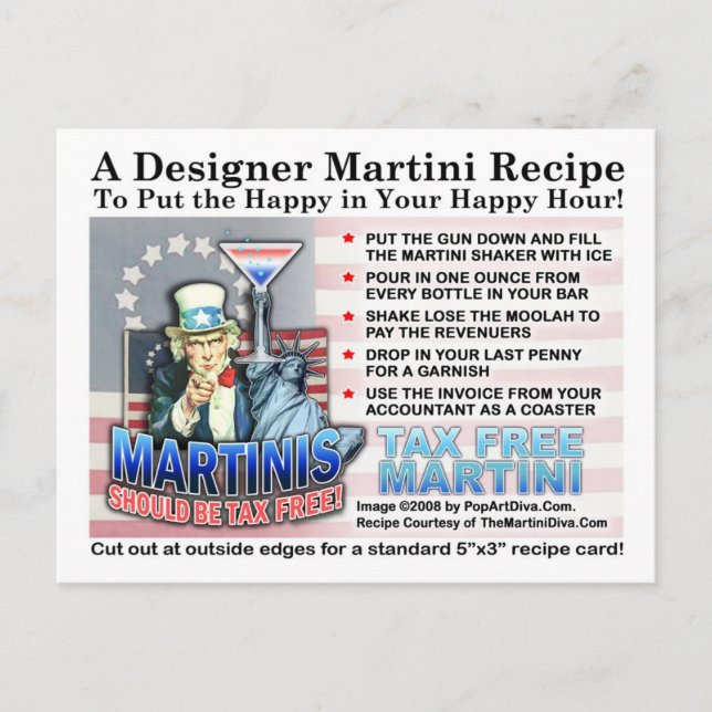 Tax Free Joke Martini Recipe Postcard (Front)