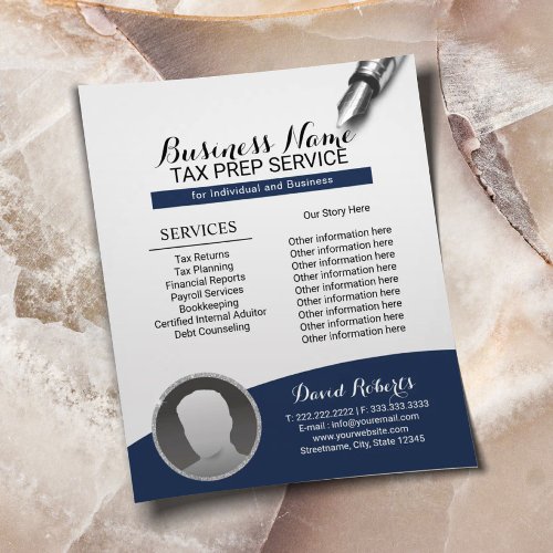 Tax Preparation Consulting Service Navy Blue Photo Flyer