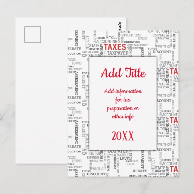  Tax Preparation Daily Budget Postcard (Front/Back)