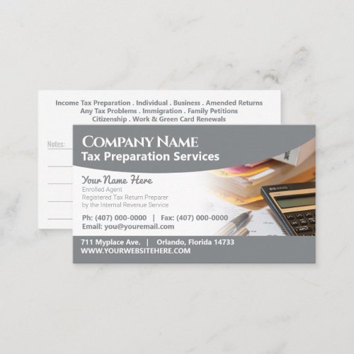 Tax Preparation Preparer Business Card