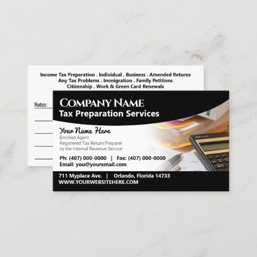 Tax Preparation Preparer Business Card