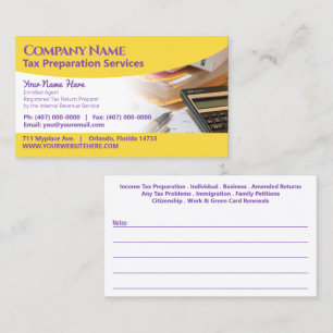 Tax Preparation (Preparer) Business Card