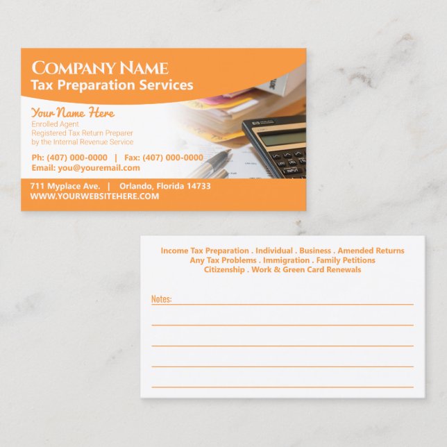 Tax Preparation (Preparer) Business Card (Front/Back)