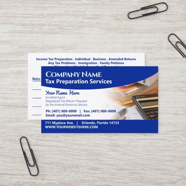 Tax Preparation (Preparer) Business Card (Front/Back In Situ)