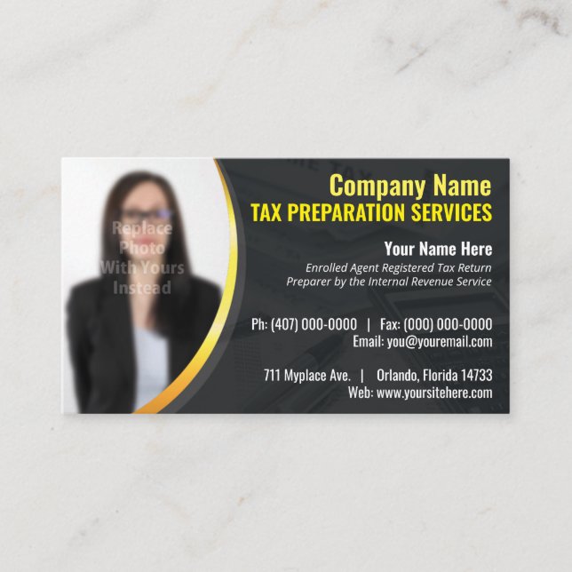 Tax Preparation (Preparer) Photo Business Card (Front)