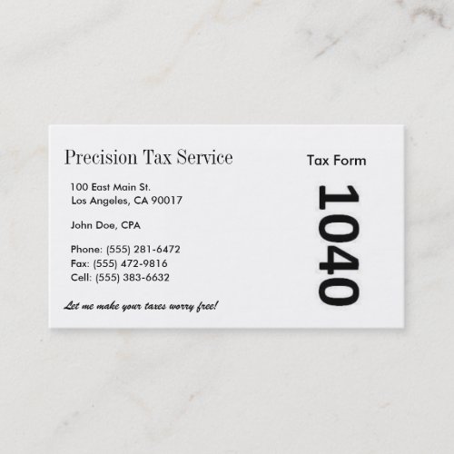 Tax Preparation WW Business Card