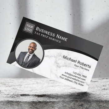 Tax Preparer Accountant Black & Marble Photo Business Card by cardfactory at Zazzle