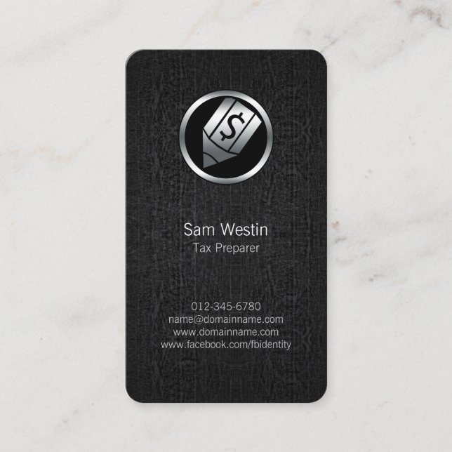 Tax Preparer Black Grunge Business Card (Front)