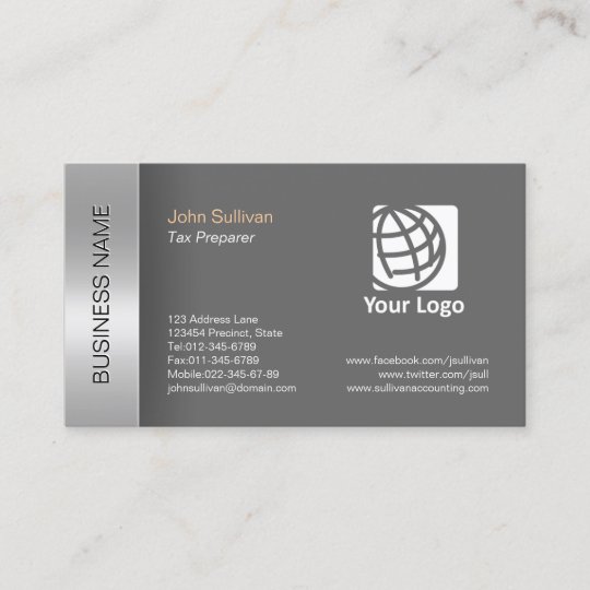 Tax Preparer Business Card Elegant Grey Border