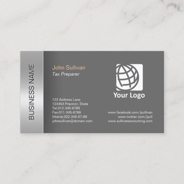 Tax Preparer Business Card Elegant Grey Border (Front)