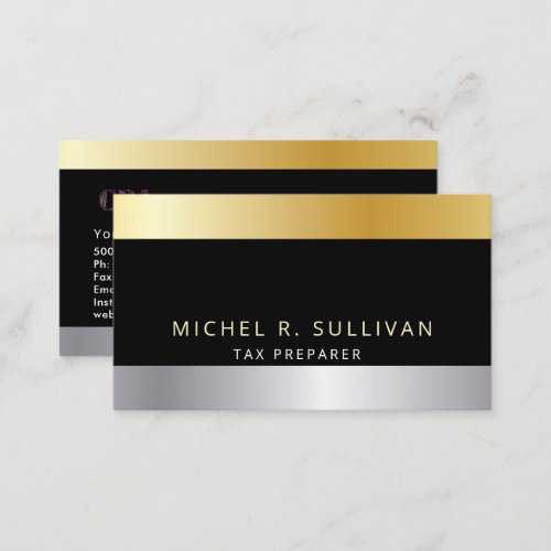 Tax Preparer Elegant Gold silver Black    Business Card
