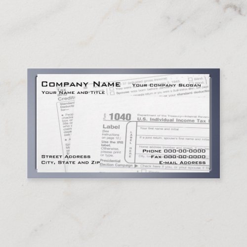 Tax Preparer Federal Tax Form Business Card