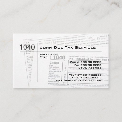 Customizable Tax Preparer Federal Tax Form Business Card
