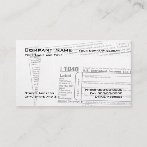 Customizable Tax Preparer Federal Tax Form Business Card