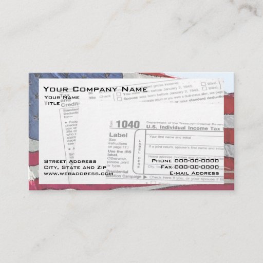 Customizable Tax Preparer Federal Tax Form Business Card