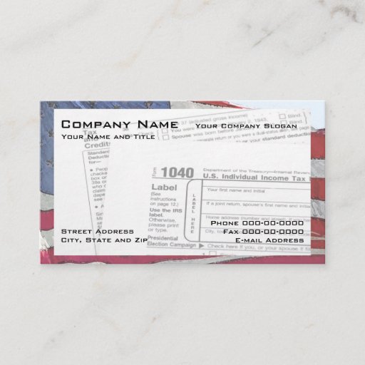 Customizable Tax Preparer Federal Tax Form Business Card