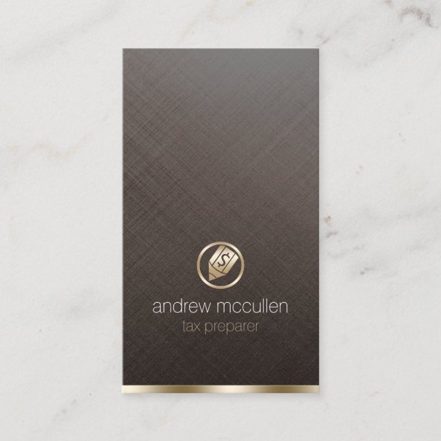 Tax Preparer Gold Dollar Pen Icon Brushed Metal Business Card (Front)