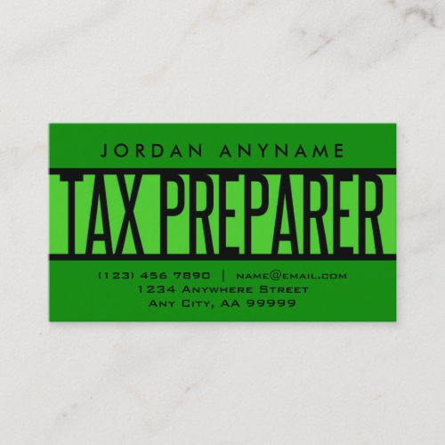 Tax Preparer Green Business Card