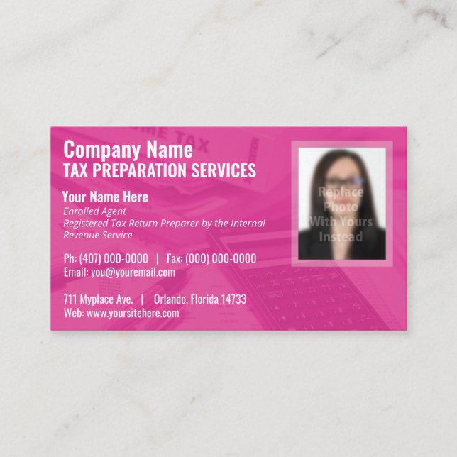 Tax Preparing (Preparer) Photo Business Card (Front)