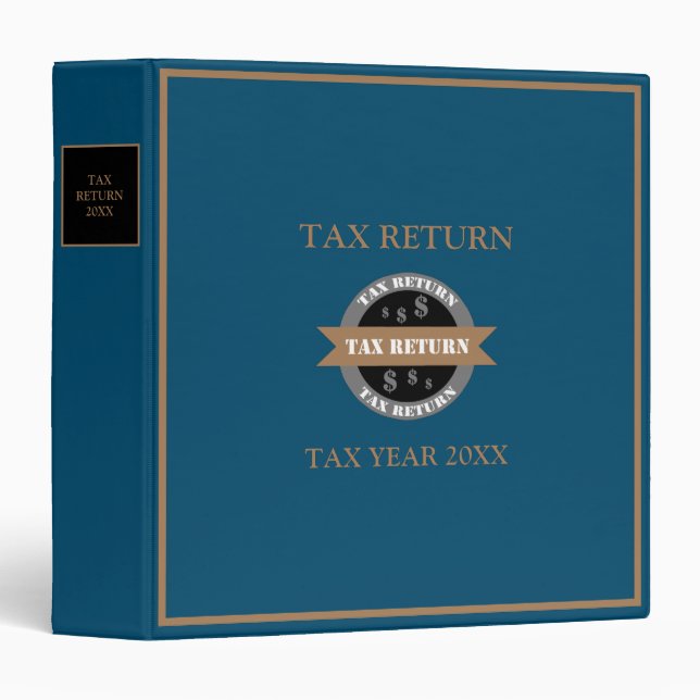 Tax Return, Blue | Black | Gold  3 Ring Binder (Front/Spine)