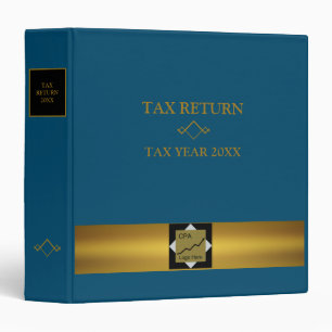 Tax Return, Blue   Gold  Customizable Logo 3 Ring Binder