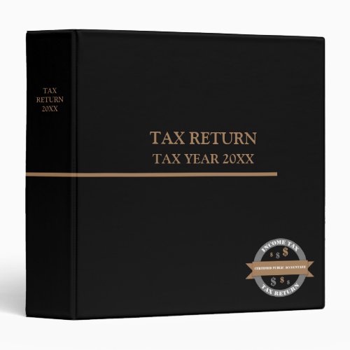 Tax Return Customizable Black  Gold 3 Ring Binder