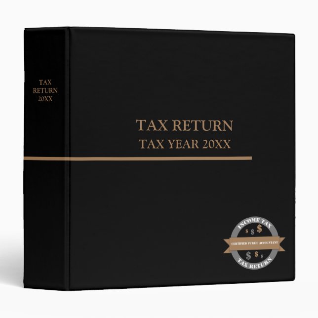 Tax Return, Customizable Black | Gold 3 Ring Binder (Front/Spine)