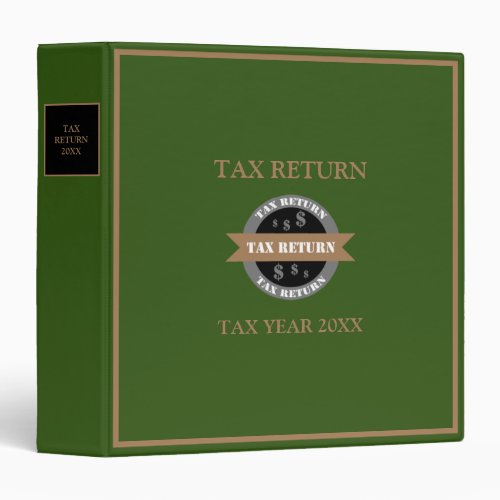 Tax Return Green  Black  Gold  3 Ring Binder