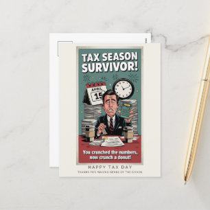 Tax Season Survivor Retro Humor Postcard