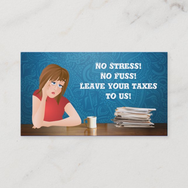 Taxes business cards with slogan (Front)