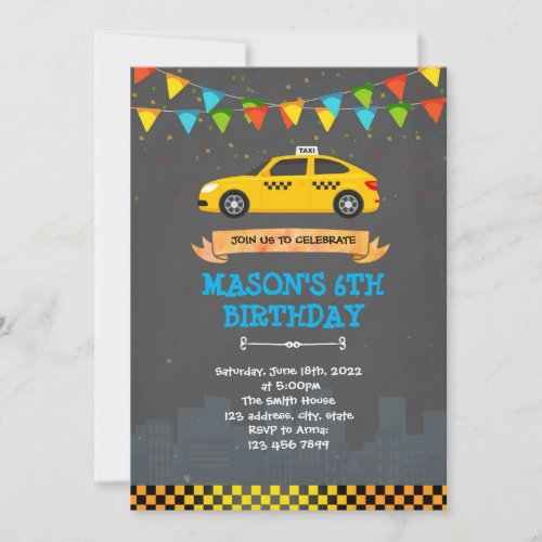 Taxi birthday party invitation
