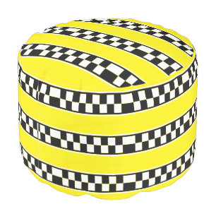 taxi cab black white yellow stripe pouf