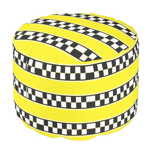 taxi cab black white yellow stripe pouf