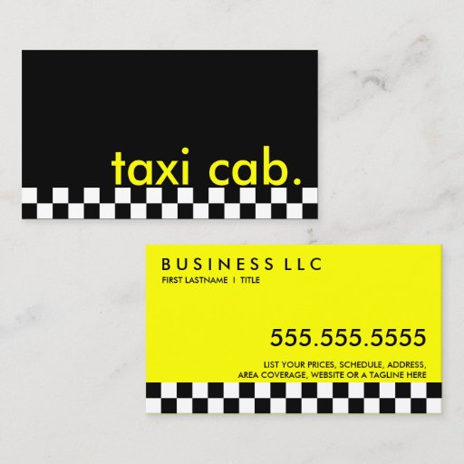 Customizable taxi cab. (checkered stripe) business card template