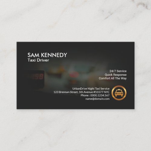 Taxi Cab Dashboard View Night Time Cab Service Business Card