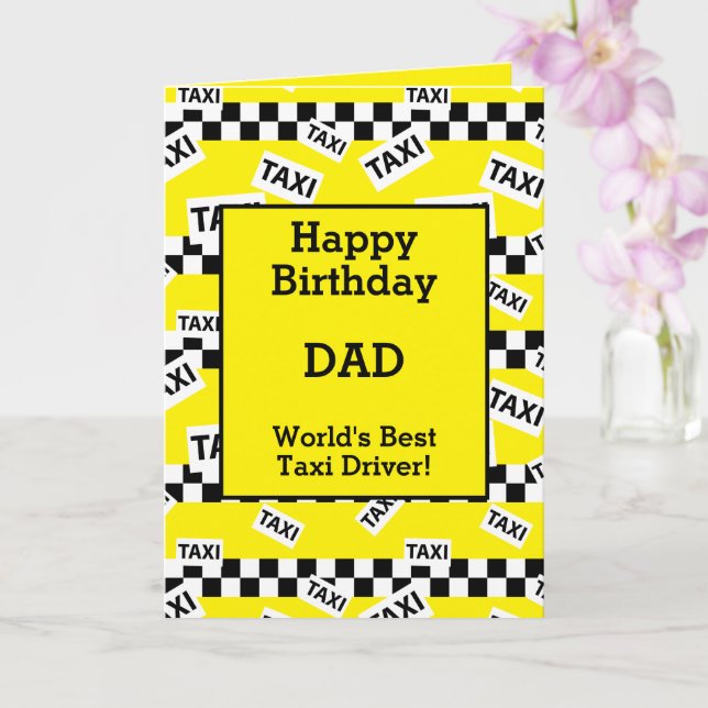 Taxi Cab Driver Checkered Birthday Card (Orchid)