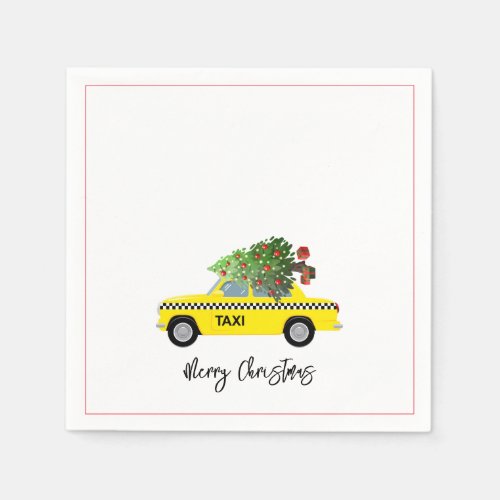 Taxi Cab Merry Christmas Tree Holiday City Festive Napkins