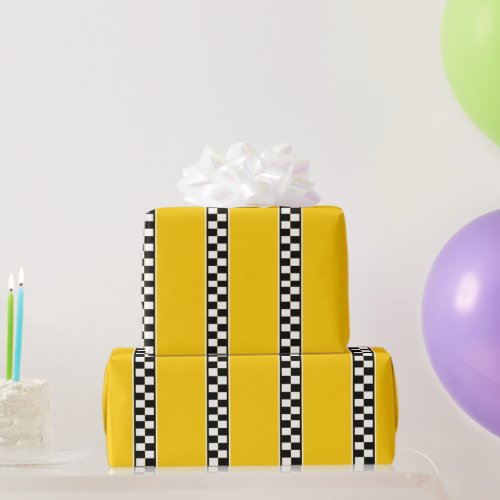 Taxi cab yellow black checker pattern party wrapping paper