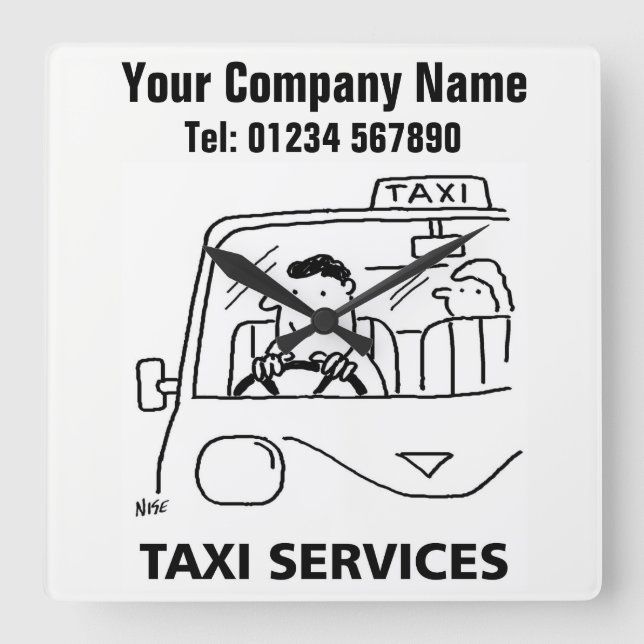 Taxi & Car Hire Services Cartoon Clock (Front)