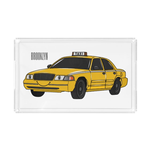 Taxi cartoon illustration acrylic tray (Front)